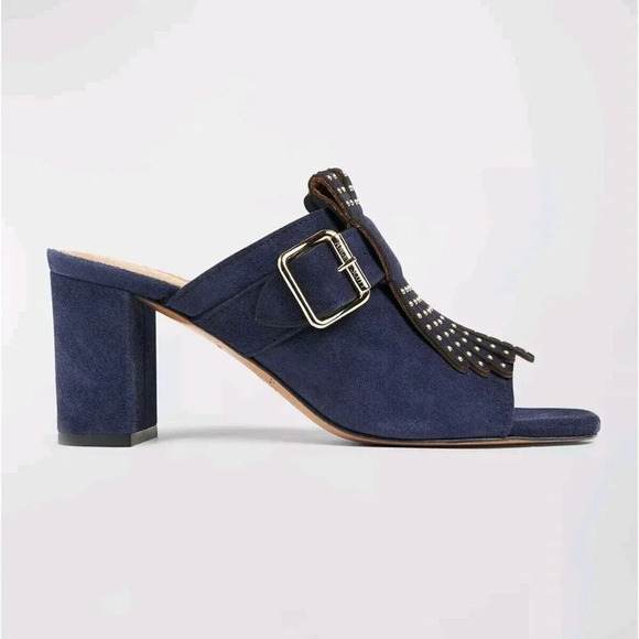 The Office Of Angela Scott Ms. Naomi Studded Kiltie Mule Women's Size 36 Navy - Picture 1 of 10